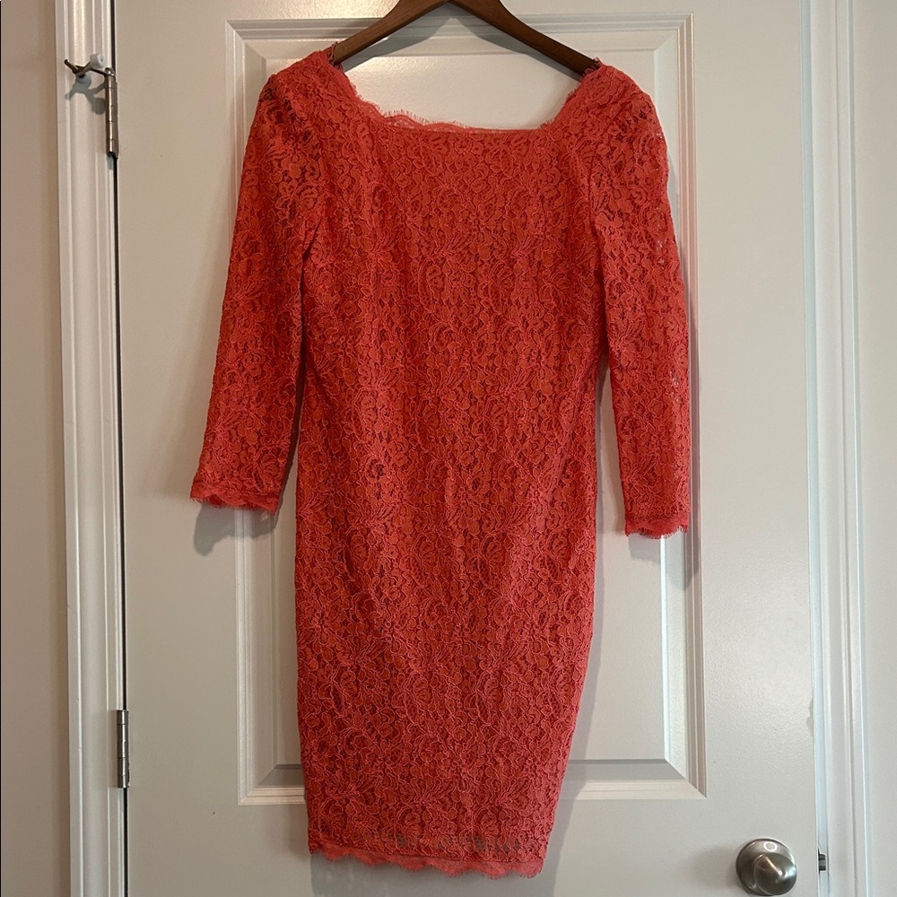 Adrianna Papell Floral Lace Sheath Dress – Coral